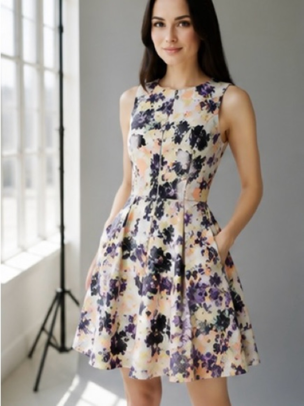 Maeve Anthropologie Lemon Garden Floral Fit & Flare Pocket Dress Petite 4P